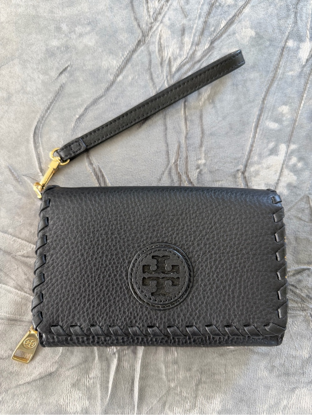 Tory Burch Black Leather Zip-Around Wristlet Wallet